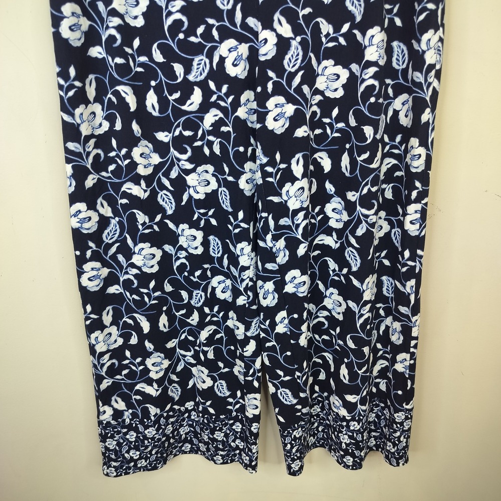 J. Jill Wearever Full-Leg Cropped Pants Women Medium Floral Knit Navy Blue - Picture 3 of 10